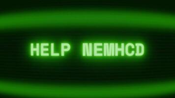 gammal grön crt skärm som visar text hjälp behövs visas i slumpmässig tekniskt fel och kodning stil video