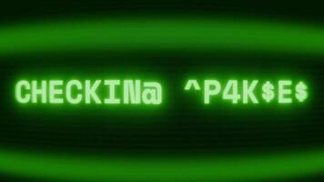 gammal grön crt skärm som visar text kontroll version visas i slumpmässig tekniskt fel och kodning stil video