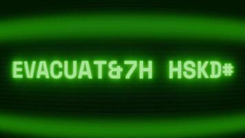 gammal grön crt skärm som visar text evakuering rutt visas i slumpmässig tekniskt fel och kodning stil video