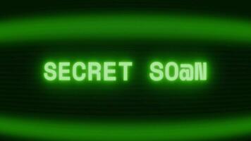 Old green CRT screen showing text SECRET FILE appearing in random glitch and coding style video