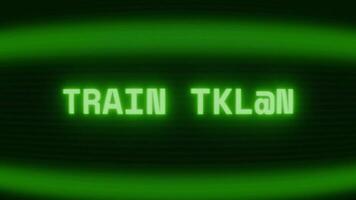 gammal grön crt skärm som visar text tåg Spår visas i slumpmässig tekniskt fel och kodning stil video