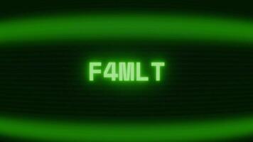 Old green CRT screen showing text F4ULT appearing in random glitch and coding style video