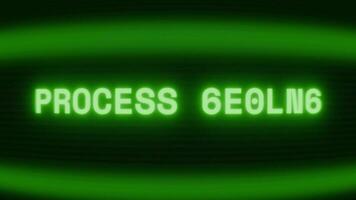 gammal grön crt skärm som visar text bearbeta fel visas i slumpmässig tekniskt fel och kodning stil video