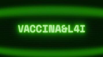 gammal grön crt skärm som visar text vaccination visas i slumpmässig tekniskt fel och kodning stil video