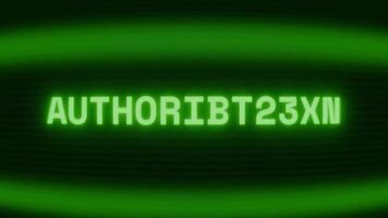 Old green CRT screen showing text AUTHORIZATION appearing in random glitch and coding style video