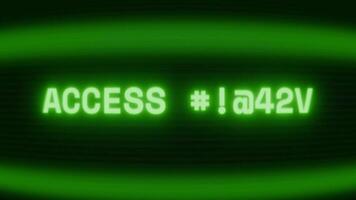Old green tv screen showing text ACCESS DENIED appearing in random glitch and coding style video
