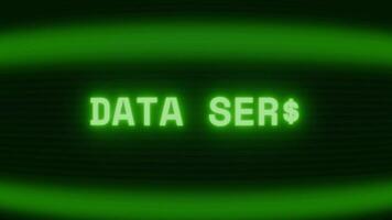 Old green CRT screen showing text DATA SENT appearing in random glitch and coding style video