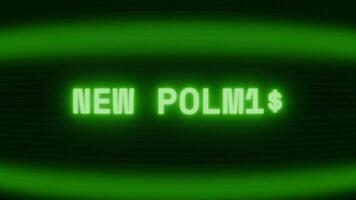 vecchio verde crt schermo mostrando testo nuovo politica apparendo nel casuale problema tecnico e codifica stile video