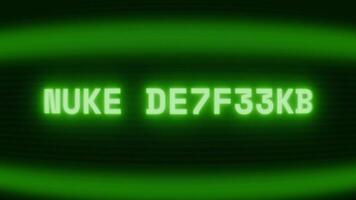 oud groen crt scherm tonen tekst nuke ingezet verschijnen in willekeurig glitch en codering stijl video