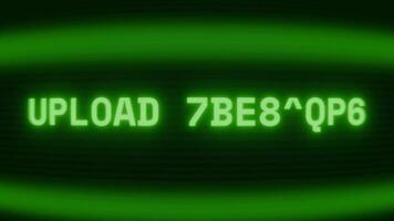 gammal grön crt skärm som visar text ladda upp komplett visas i slumpmässig tekniskt fel och kodning stil video