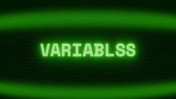 gammal grön crt skärm som visar text variabler visas i slumpmässig tekniskt fel och kodning stil video