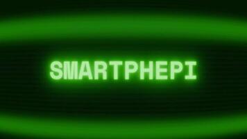 Old green TV screen showing text SMARTPHONE appearing in random glitch and coding style video