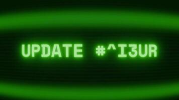 gammal grön crt skärm som visar text uppdatering lägga märke till visas i slumpmässig tekniskt fel och kodning stil video