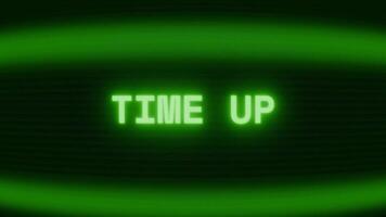Old green CRT screen showing text TIME UP appearing in random glitch and coding style video