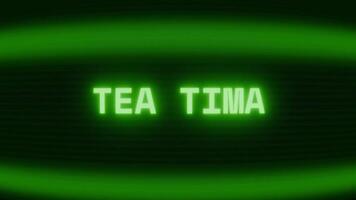 antiguo verde crt pantalla demostración texto té hora apareciendo en aleatorio falla y codificación estilo video