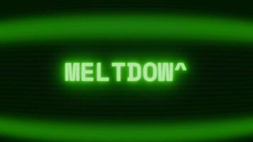 antiguo verde crt pantalla demostración texto fusión de un reactor apareciendo en aleatorio falla y codificación estilo video