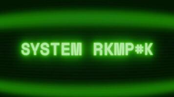 Old green CRT screen showing text SYSTEM ONLINE appearing in random glitch and coding style video