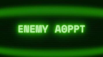 vecchio verde crt schermo mostrando testo nemico mettere in guardia apparendo nel casuale problema tecnico e codifica stile video