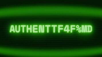 gammal grön crt skärm som visar text autentisering visas i slumpmässig tekniskt fel och kodning stil video