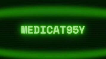 gammal grön crt skärm som visar text medicin visas i slumpmässig tekniskt fel och kodning stil video