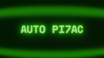 vecchio verde crt schermo mostrando testo auto pilota apparendo nel casuale problema tecnico e codifica stile video