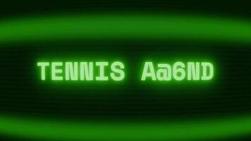gammal grön crt skärm som visar text tennis match visas i slumpmässig tekniskt fel och kodning stil video