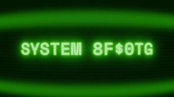 Old green CRT screen showing text SYSTEM ALERT appearing in random glitch and coding style video
