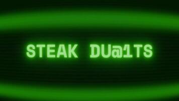 gammal grön crt skärm som visar text biff middag visas i slumpmässig tekniskt fel och kodning stil video