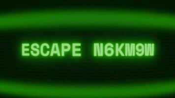 Old green CRT screen showing text ESCAPE ROUTE appearing in random glitch and coding style video