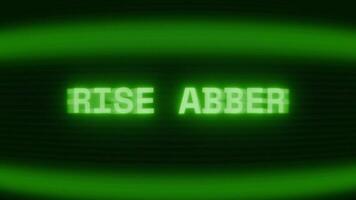 Old green CRT screen showing text RISE ABOVE appearing in random glitch and coding style video