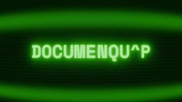 velho verde crt tela mostrando texto documentário aparecendo dentro aleatória falha e codificação estilo video