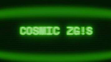 gammal grön crt skärm som visar text kosmisk Vinka visas i slumpmässig tekniskt fel och kodning stil video