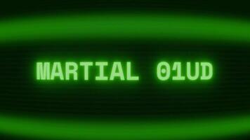 velho verde televisão tela mostrando texto marcial artes aparecendo dentro aleatória falha e codificação estilo video