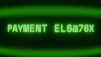velho verde crt tela mostrando texto Forma de pagamento confirme aparecendo dentro aleatória falha e codificação estilo video