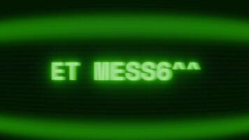 velho verde crt tela mostrando texto et mensagem aparecendo dentro aleatória falha e codificação estilo video