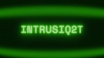 Old green CRT screen showing text INTRUSION appearing in random glitch and coding style video