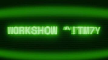 gammal grön crt skärm som visar text verkstad lägga märke till visas i slumpmässig tekniskt fel och kodning stil video