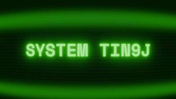 Old green CRT screen showing text SYSTEM READY appearing in random glitch and coding style video