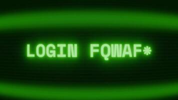 gammal grön TV skärm som visar text logga in misslyckades visas i slumpmässig tekniskt fel och kodning stil video