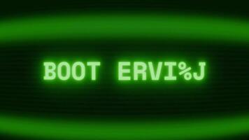 gammal grön crt skärm som visar text känga fel visas i slumpmässig tekniskt fel och kodning stil video