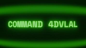 Old green CRT screen showing text COMMAND CENTER appearing in random glitch and coding style video