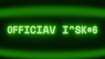 gammal grön crt skärm som visar text officiell lägga märke till visas i slumpmässig tekniskt fel och kodning stil video