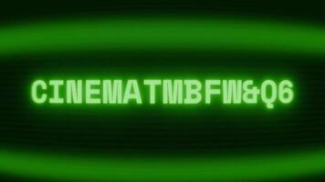 Old green CRT screen showing text CINEMATOGRAPHY appearing in random glitch and coding style video