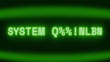 gammal grön crt skärm som visar text systemet stänga av visas i slumpmässig tekniskt fel och kodning stil video