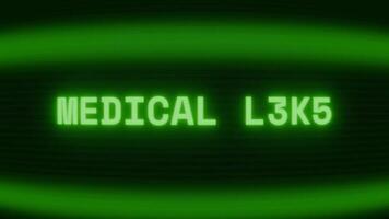 gammal grön crt skärm som visar text medicinsk team visas i slumpmässig tekniskt fel och kodning stil video