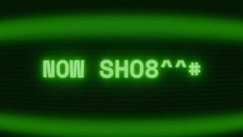 alt Grün crt Bildschirm zeigen Text jetzt zeigen erscheint im zufällig Panne und Codierung Stil video