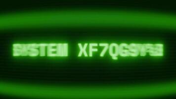 Old green CRT screen showing text SYSTEM ENERGIZED appearing in random glitch and coding style video