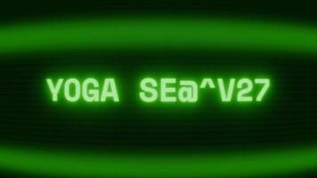 velho verde crt tela mostrando texto ioga sessão aparecendo dentro aleatória falha e codificação estilo video