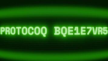 Old green CRT screen showing text PROTOCOL VIOLATION appearing in random glitch and coding style video