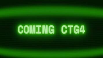 Old green CRT screen showing text COMING SOON appearing in random glitch and coding style video